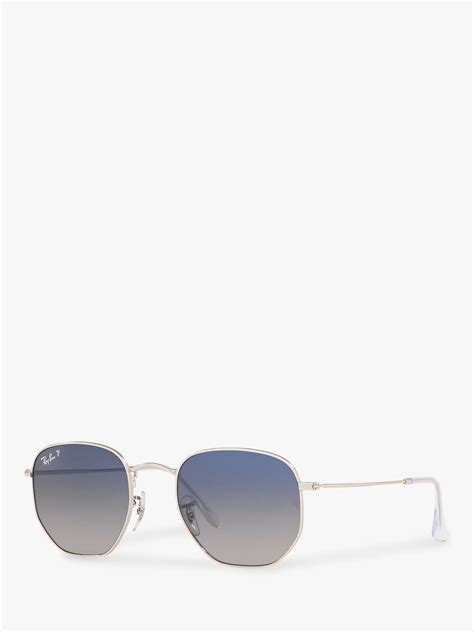 Ray Ban Rb3548n Unisex Polarised Hexagonal Sunglasses Silver Blue At John Lewis And Partners