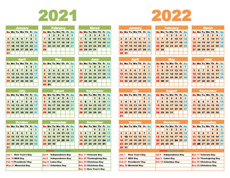2021 And 2022 Calendar Printable Free