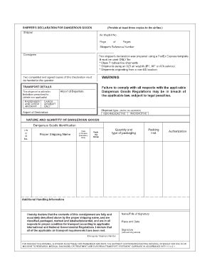 Dangerous Goods Declaration Form Fedex