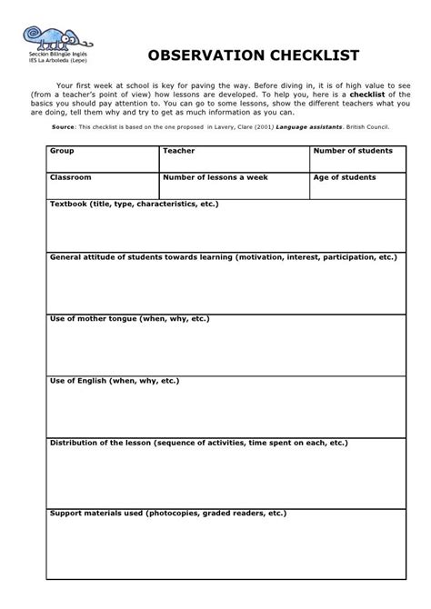 Observation Field Notes Template