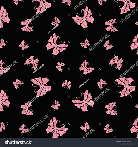 Cute Pink Butterflies Pattern On Black Stock Vector Royalty Free