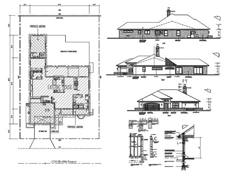 Exterior House Plan Autocad Drawing Cadbull