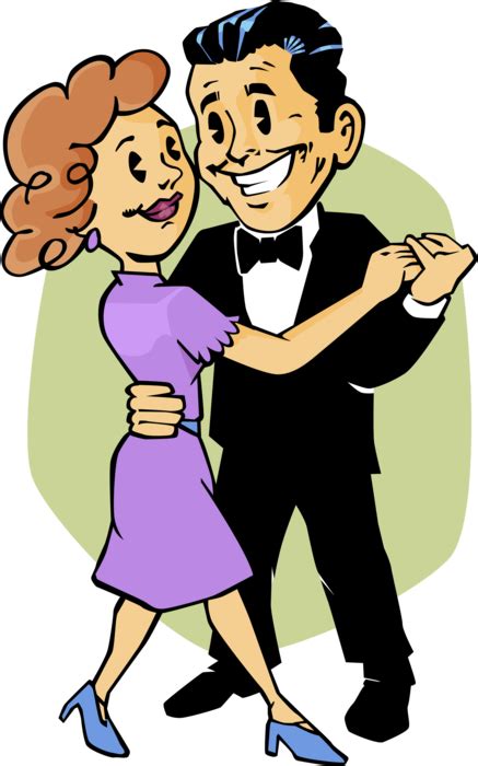 Vector Illustration Of Romantic Dancing Couple In Ballroom Clipart