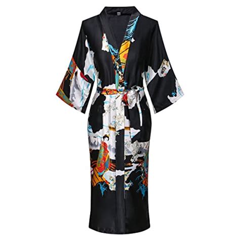 East Asian Joy Bridalc Womens Japanese Robe Traditional Geisha And Sakura Satin Kimono Long