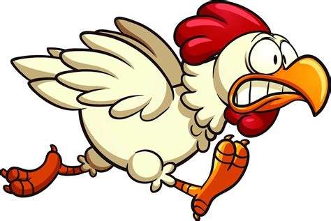 Crazy Silly Running Scared Chicken Cartoon Vinyl Sticker Running Right