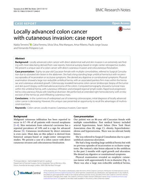Pdf Locally Advanced Colon Cancer With Cutaneous Invasion Case Report