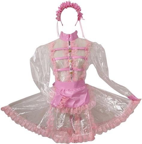 Gocebaby Women Sissy French Lockable Maid Clear Pvc Transparent Pink