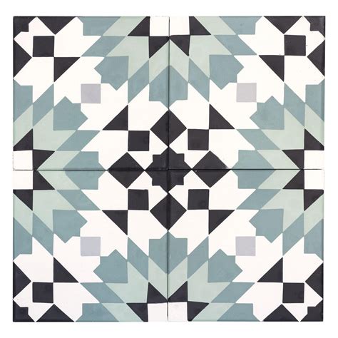 8x8 Floral Matte White Gray Black Green Cement Tile Mto0545