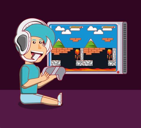 Niño De Dibujos Animados Jugando Videojuego Sobre Fondo Púrpura