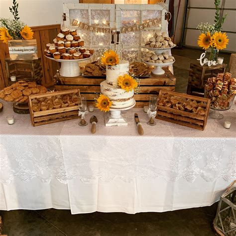 Rustic Wedding Dessert Table Decor With Sunflowers Wedding Desert Table Rustic Wedding Desserts