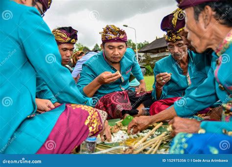 Bali Traditional Culture Called Megibung Eat Together With 4 6 People