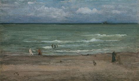 In this work, one of at least five paintings created by whistler in trouville, a solitary figure stands on a beach, looking out across the wide expanse of water before him. The Sea Painting by James Abbott McNeill Whistler