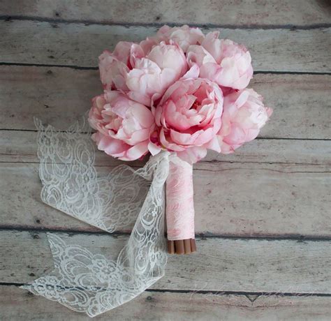 blush pink peony bouquet with blush pink and lace handle peony wedding bouquet pink peonies