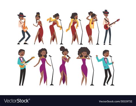 Jazz Band African American Men And Women Singing Vector Image