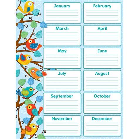 Carson Dellosa Boho Birds Birthday Chart Cd 114187 Teachersparadise