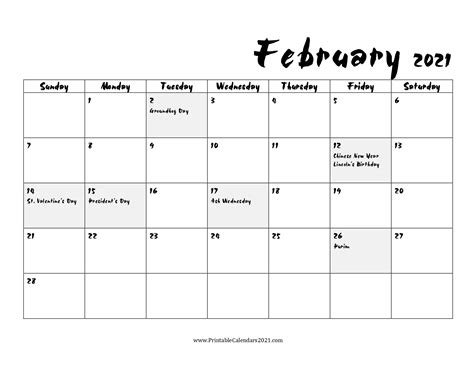 February 2021 calendar with notes 65+ Free February 2022 Calendar Printable with Holidays ...