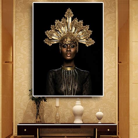 Black Gold African Nude Woman Oil Painting On Canvas Posters And Prints