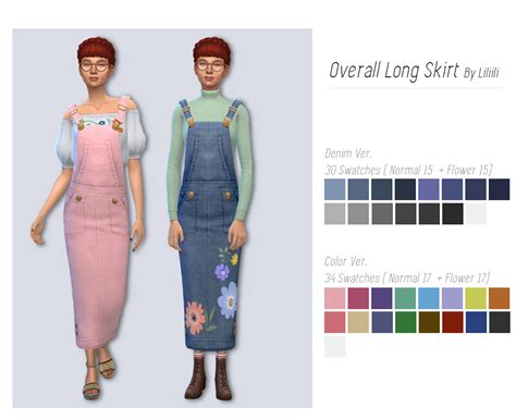Maxis Mix Cc Finds — Liliili Sims Overall Long Skirt Denim Ver 30