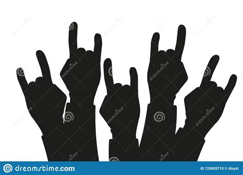 Party Crowd Raised Rock Hands Silhouettes At A Concert Concept Of A