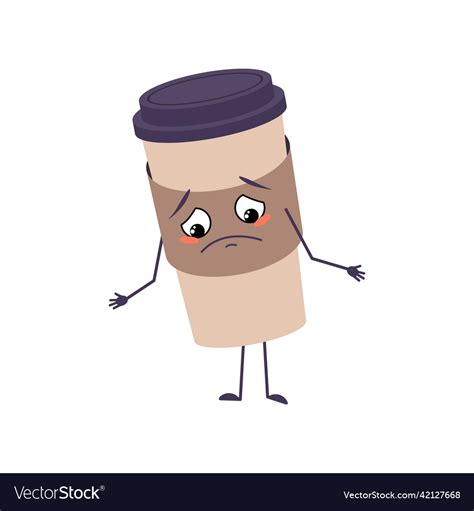 Cute Cup Of Coffee Character With Sad Emotions Vector Image
