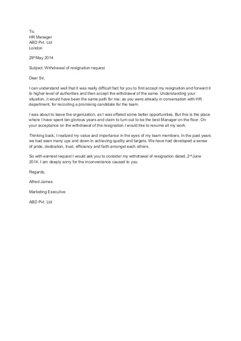 Sample Letter Withdrawing Resignation Sample Business Letter