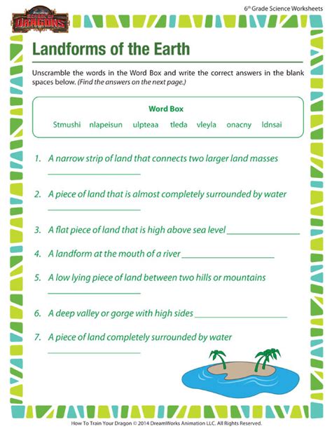 Welcome to our free 6th grade math worksheets area, where you will find a selection of math worksheets designed for 6th graders. Landforms Earth Worksheet - Online 6th Grade Printable - SoD