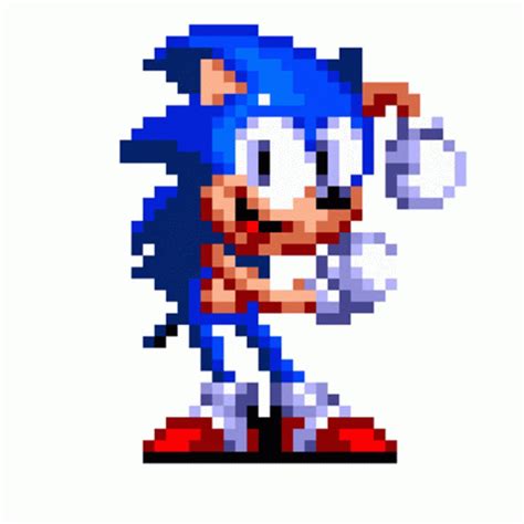 An Old Pixel Art Style Sonic The Hedge Is Pointing At Something With