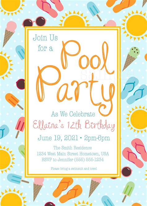 PRINTABLE Pool Party Birthday Invitation Elegant Invite Teen | Etsy