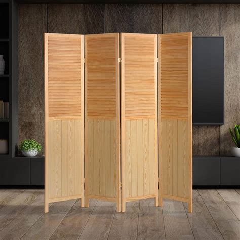 Oriental Furniture Natural 6 Ft Tall Louvered Beadboard 4 Panel Room
