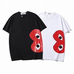 Play Cdg Classic Casual Heart Red Printing White Black T Shirt
