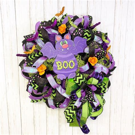 Halloween wreath halloween bat wreath cute halloween decor | Etsy | Halloween wreath, Halloween ...
