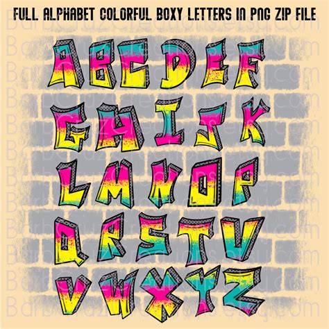 Graffiti Letters Boxy Alphabet Airbrush Font Sublimation Design