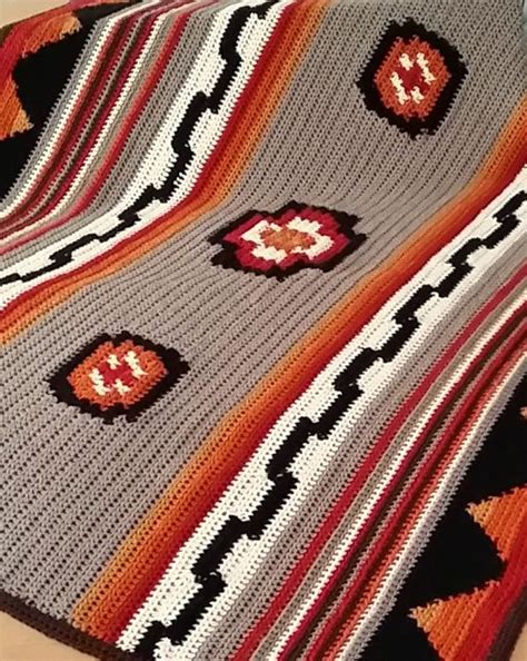 Crochet Afghan Mountain Sunset Native American Inspired Afghan Throw