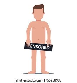 Nude Man Holding Censored Sign Flat Stock Vector Royalty Free