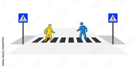 Pedestrian Crossing Vector Illustration Crosswalk With Pedestrians And