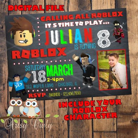 Roblox Birthday Invitation With Photo And Your Roblox Etsy