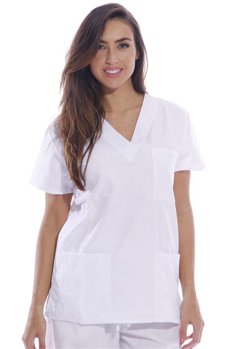 Dreamcrest Dreamcrest Ultra Soft Womens Scrub Tops Medical Scrubs Nursing Uniforms White