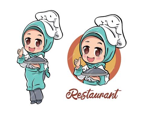 Premium Vector Cute Female Muslim Chef Carrying A Serving Plate With Lid