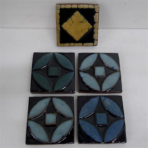 Grueby Glossy Black Geometrics Wells Tile And Antiques On Line