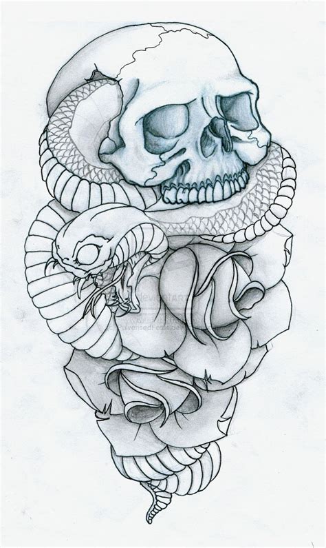 Skull Snake And Roses Tattoo By Pulverisedfetus On Deviantart Snake