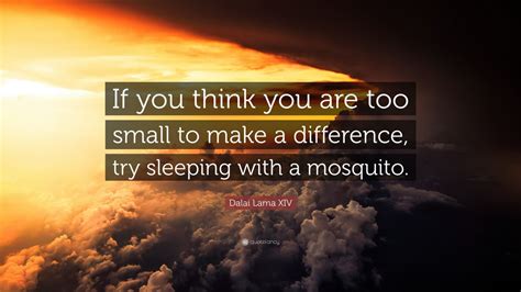 Explore our collection of motivational and famous quotes by authors you know and love. Dalai Lama XIV Quote: "If you think you are too small to make a difference, try sleeping with a ...