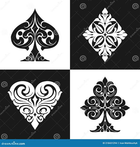 Elegant Playing Card Suits Symbols Collection Stock Vector