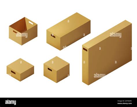 Set Isometric Carton Packaging Box 3d Realistic Icons Box Cardboard