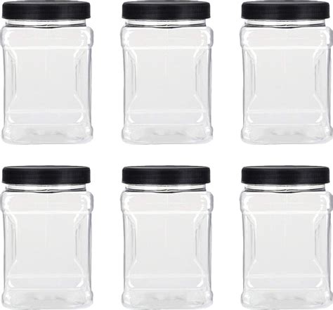 Lawei 6 Pack Clear Plastic Jars With Lids 32 Oz Square
