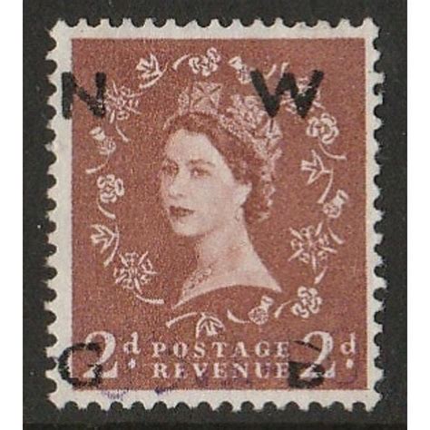 Postage Stamp Great Britain 2d Brown Wilding With Nwgb Overprint On