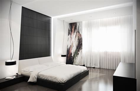 Give your bedroom a modern feel by using a minimalistic design featuring simple black and white decor and wall art. 40 Beautiful Black & White Bedroom Designs