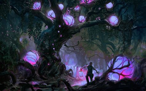 Purple Lights Fantasy Landscape Fantasy Artwork Fantasy Forest