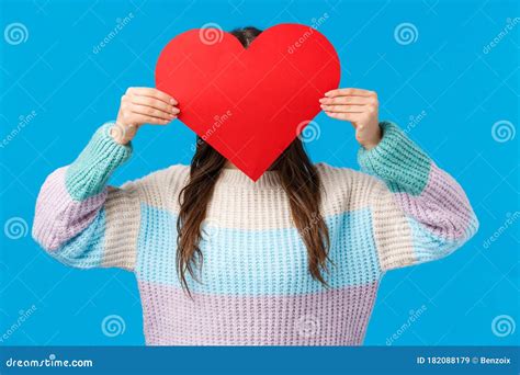 Be My Valentine Cute Romantic Shy Girl In Sweater Hiding Head Behind