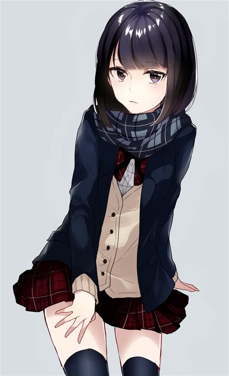 Anime Girl With Short Black Hair Uphairstyle