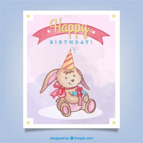 Free Vector Hand Drawn Nice Bunny Birthday Card
